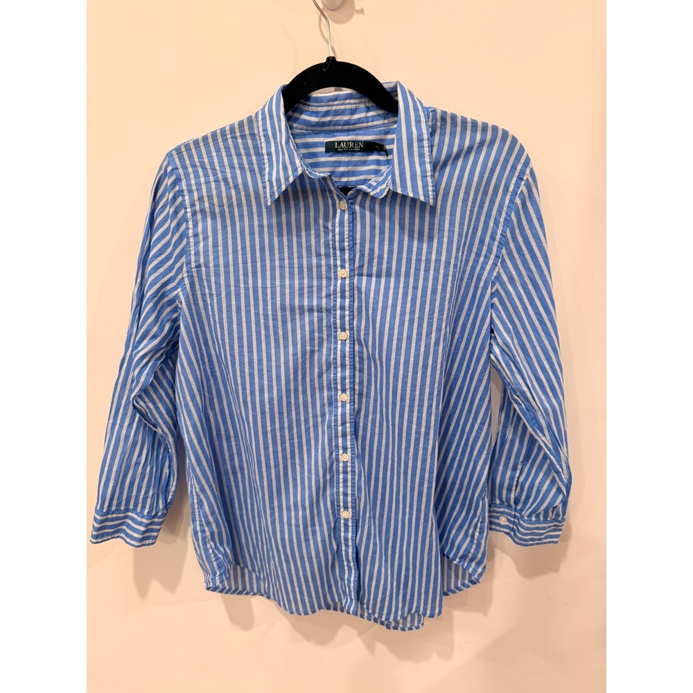 Lauren Ralph Lauren Blue White Stripe Button Shirt Womens XL Cotton